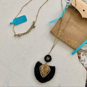 Shiraleah Anthropologie Caroline Black Fringe and Brass Boho Statement Necklace